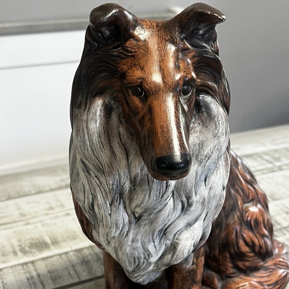 Vintage Large Porcelain Collie Dog Figurine Sculpture Home Decor 11 inches tall - Picture 7 of 8
